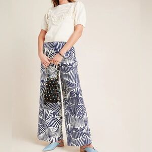Anthropologie Blue and White Wide Leg Pants